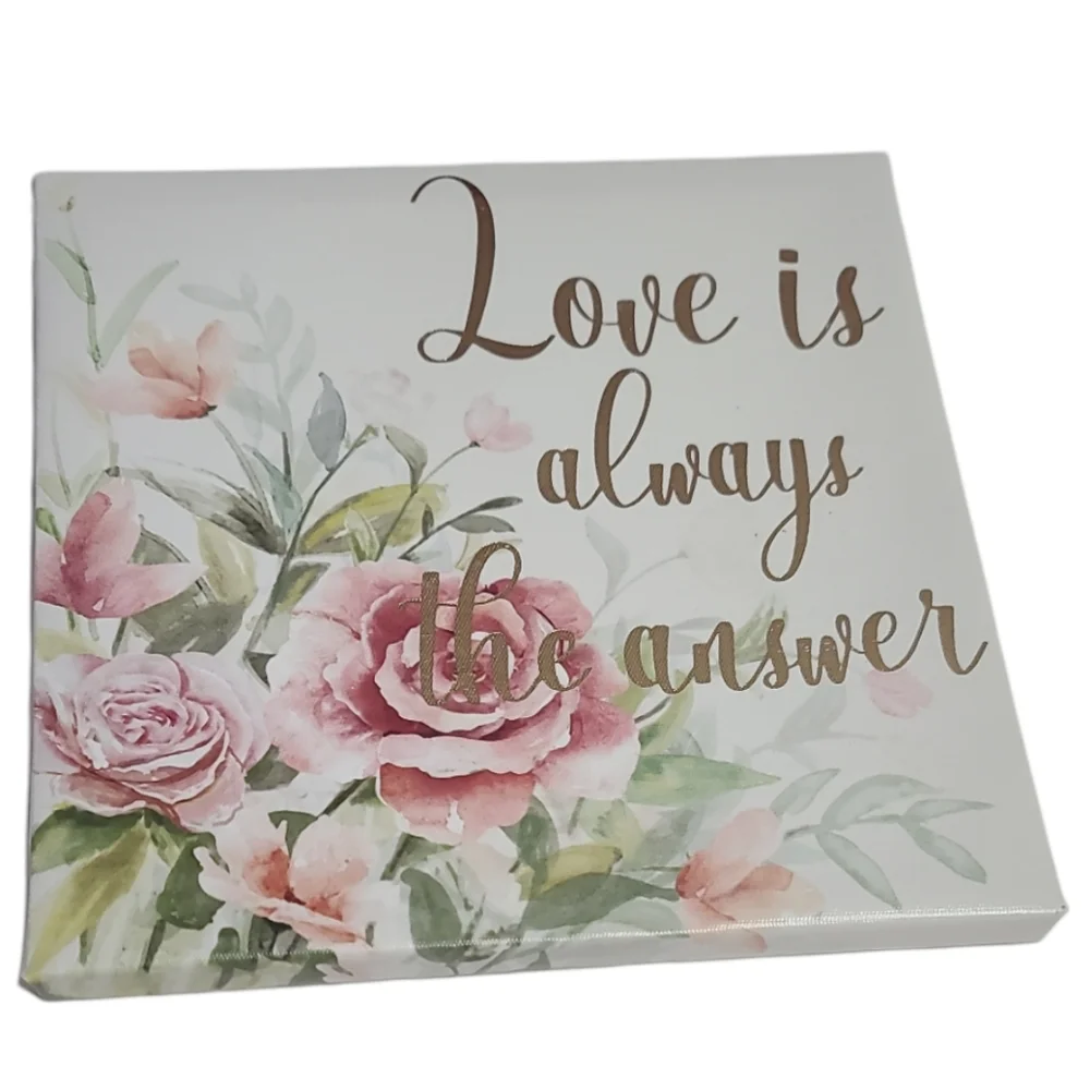 Pink Floral Love Is Always The Answer Gold Foil Inscribed Canvas Print Wall Art